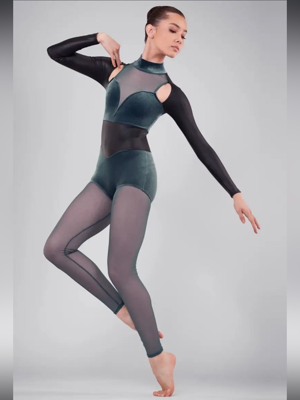 Weissman Elite Velvet and Pleather Shrug Unitard Dance Costume NEW Adult XS/S